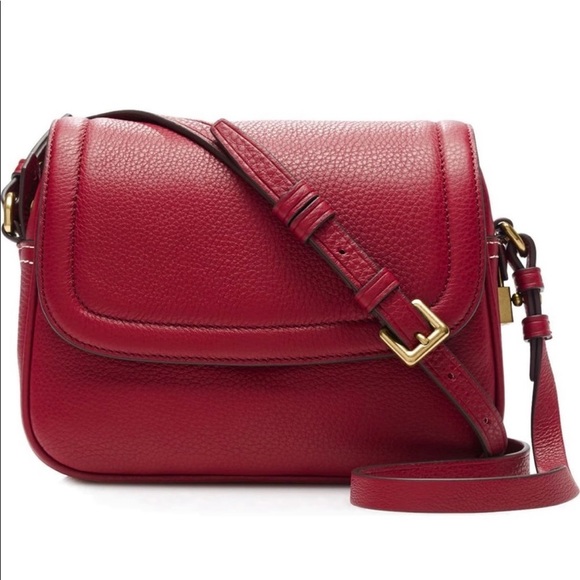 J CREW SIGNET LEATHER CROSSBODY BAG VIVID BURGUNDY - Picture 1 of 14